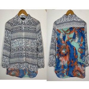 Women’s TRIBAL Button Abstract Collared Blouse Size Small